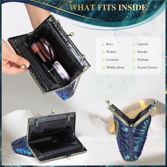 Beaded Sequin Peacock Clutch Bags 02 - Picture 4 of 6